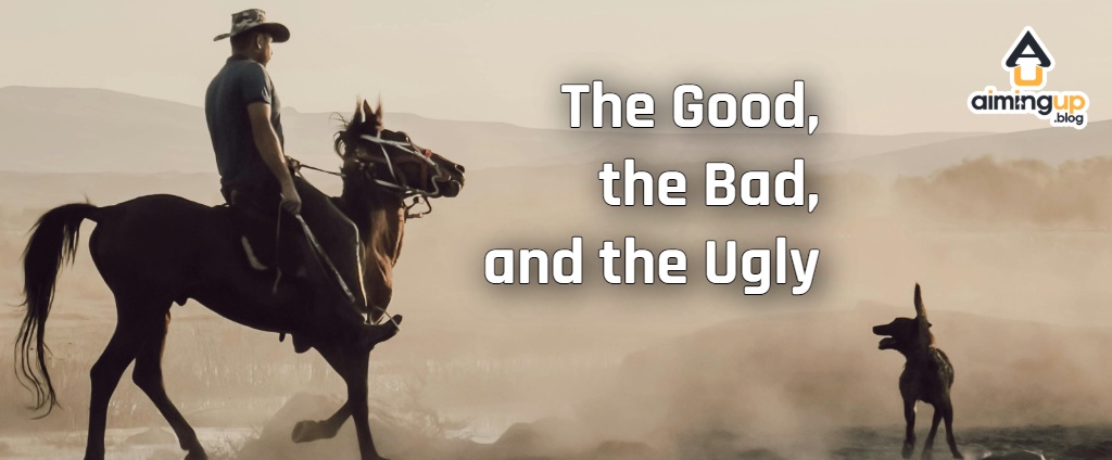 Ep 81:The Good, the Bad, and the Ugly Silhouette of a Cowboy on a horse and his dog in at dusty field
